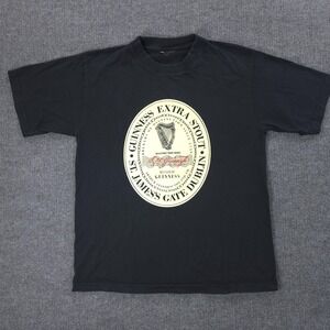 Guinness Shirt Mens Large Black Extra Stout Label Graphic Tee Natural‎ Anthem